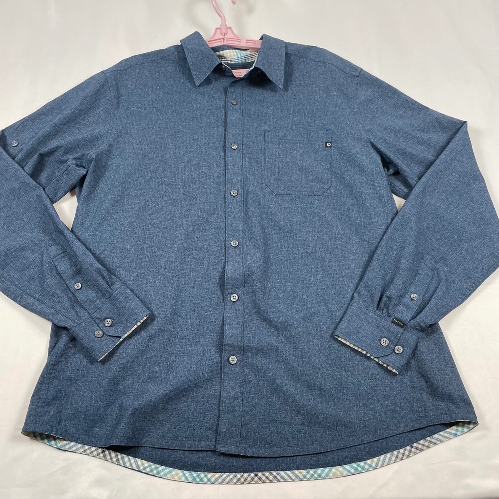 Marmot Mens Button Down Shirt Roll Sleeve Lightweight Blue Size Unknown